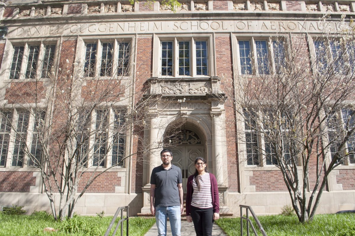 Fayyaz Gunner and Aarohi Shah in front of the Daniel Guggenheim building