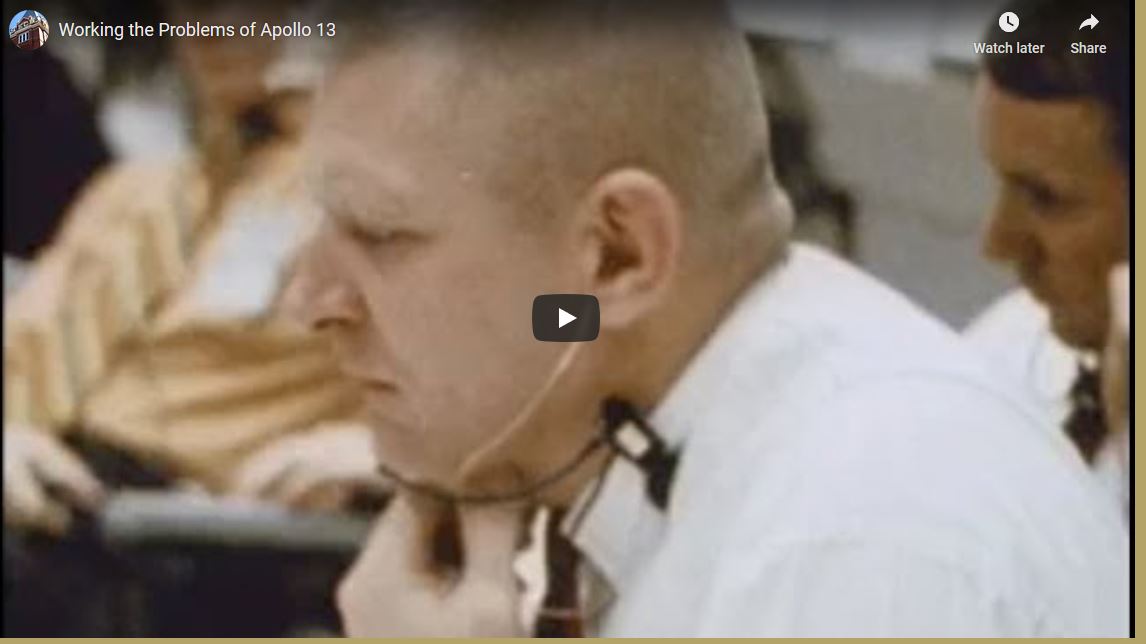 Film footage from the Apollo Mission Control room