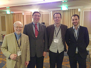 Dewey Hodges with his former doctoral student, prof. Carlso Cesnik; Cesnik's former doctoral student, Prof. Palacio-Nieto, and Palacio-Nieto's student.