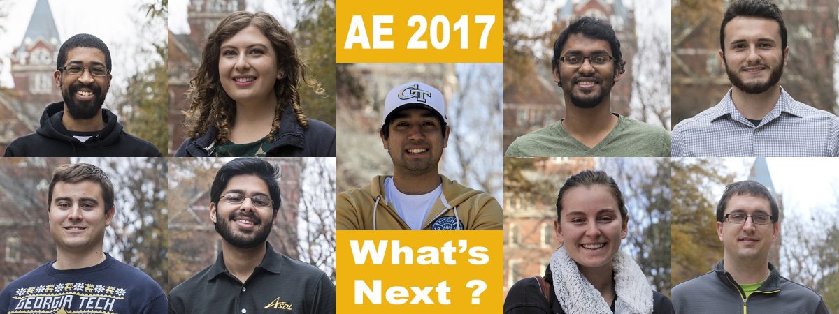 headshots of the nine students who are interviewed in the article, along with the words "AE2017: What's Next?"