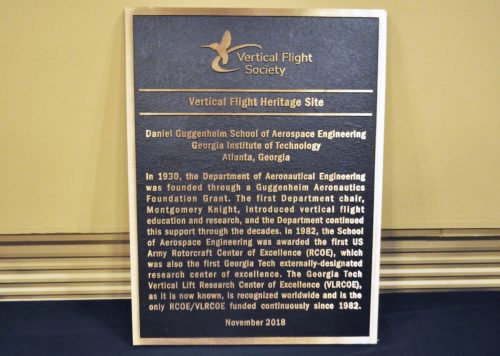 The bronze plaque given to AE from the Vertical Flight Society, recognizing GT as a heritage site