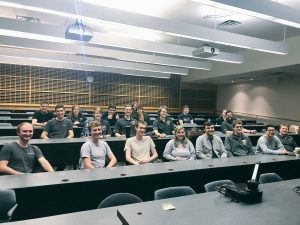 Students in the Guggenheim lecture hall awaiting the launch livestream