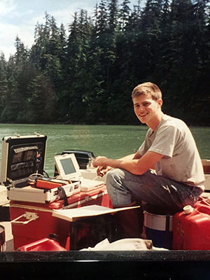 Tim Lieuwen on a boat in Alaska as a teen