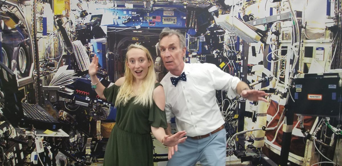 Teresa Spinelli and BIll Nye hamming it up at the Kennedy Space Center