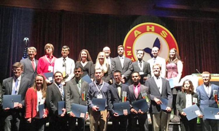 <p><em>This group shot of the GT-AE students who participated in the AHS Forum 71 meeting includes the teams that took home the gold for their design-build-fly projects in the VTOL MAV Student Challenge. </em><strong><em>Go Jackets.</em></strong></p>