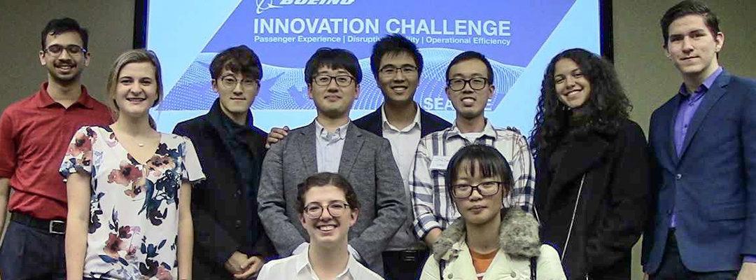 Group photo of aerospace engineering students from the Boeing Innovation Challenge