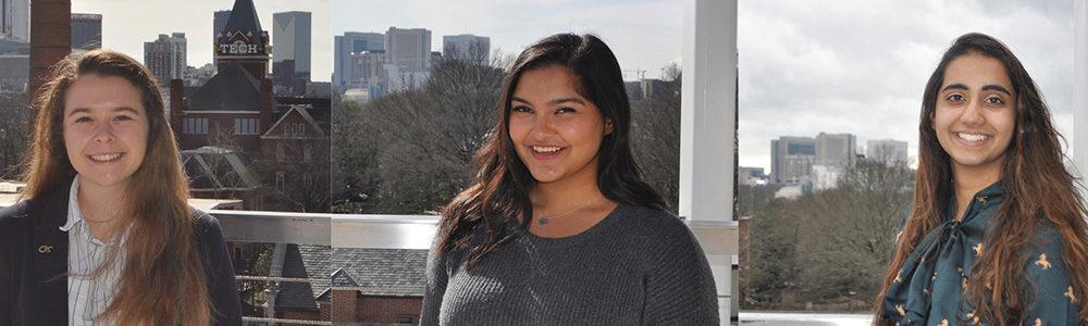 Traveling Engineers. As Brooke Owens Scholars, Ashleigh Bunch, Rikki Roy, and Saumya Sharma, will be interning in Washington, Virginia, and California this summer