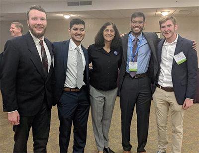 Space Enthusiasts. Members of the Yellow Jackets Space Program were thrilled to meet NASA astronaut Sunita Williams (center). From left: Johnie Sublett, Kunal Gangolli, Williams, Shrivathsav Seshan, and Wyatt Hoppa