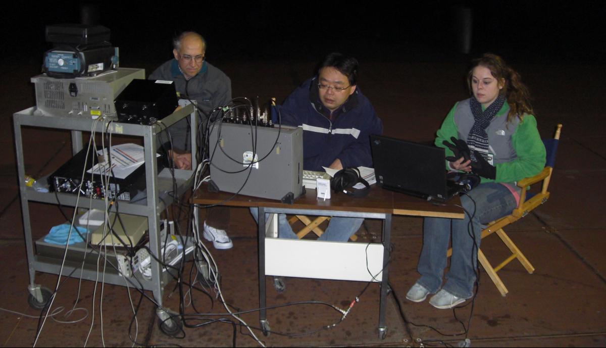 Natasha working with Cahit Kitaplioglu and the late Dr. Ben W. Sim working on the acoustic measurements of the Boeing SMART rotor 