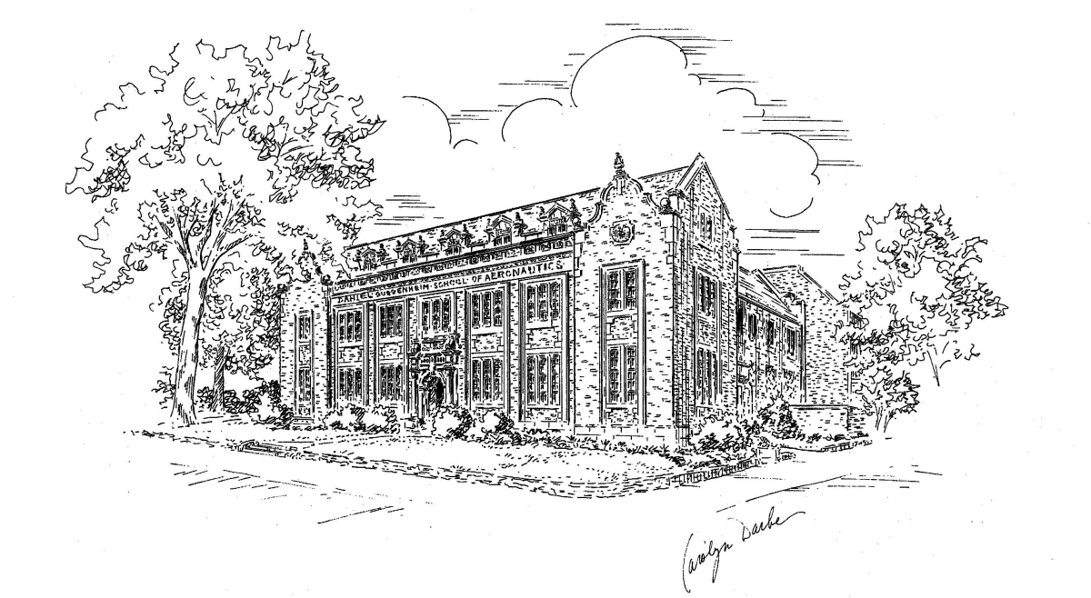 Sketch of the daniel guggenheim building, aerospace engineering school at georgia tech