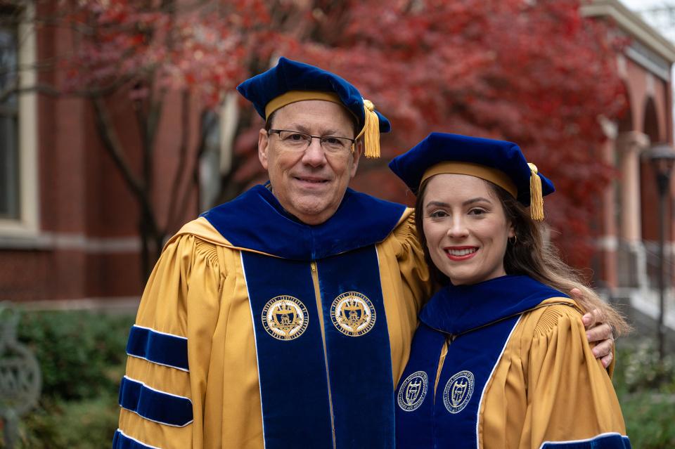 Professor Dimitri Mavris with daughter both in Phd regalia